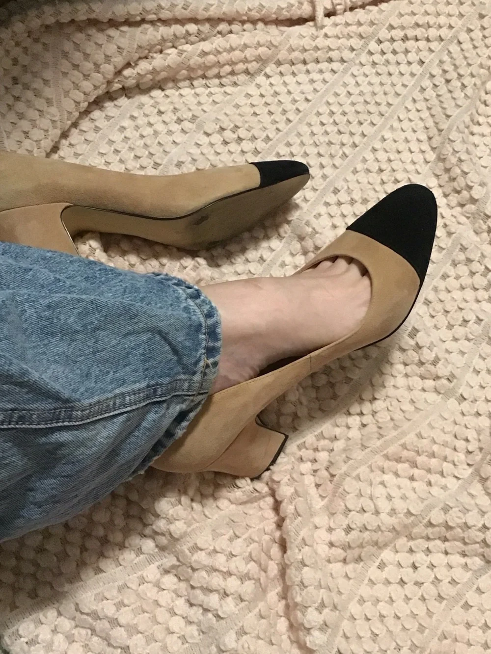 Ivanka Trump Two-Tone Suede Block Heel Pumps - Beige and Black